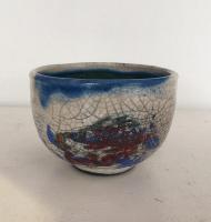 Small White Crackle Raku Bowl by Peter Lee